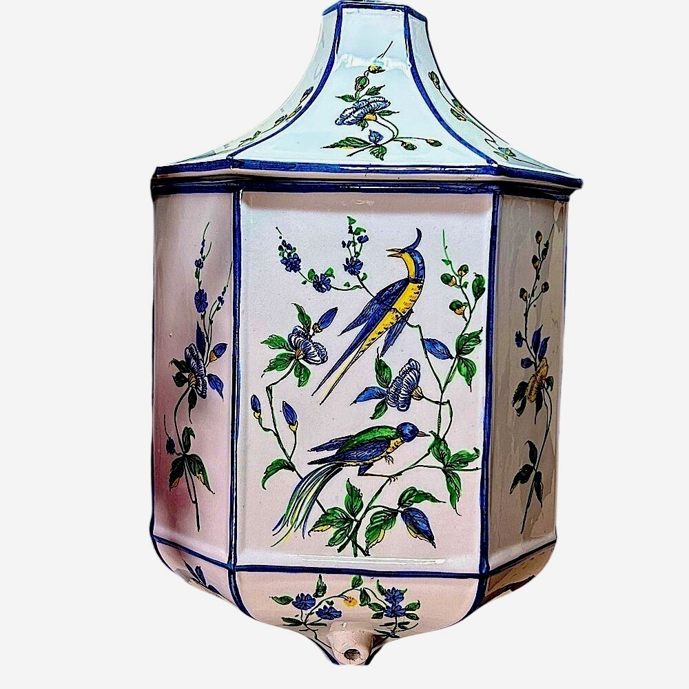 Chinoiserie 15" Wall Pocket Ceramic Phoenix & Birds & Florals Hand-Painted VTG - Picture 3 of 16